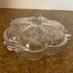 Vintage Duncan Miller Glass 3-Part Candy Dish with Lid